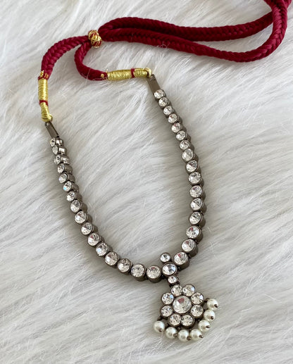 Black finish precious white stone pearl necklace dj-53957
