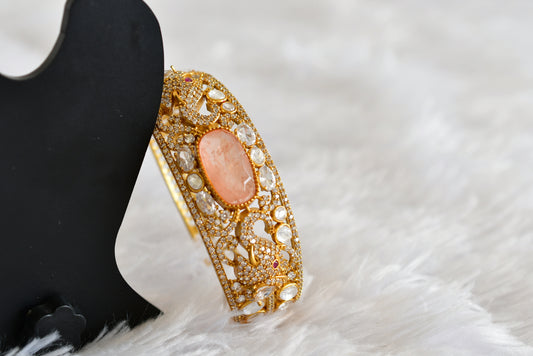 Antique gold tone cz moissanite peach elephant kada dj-51775