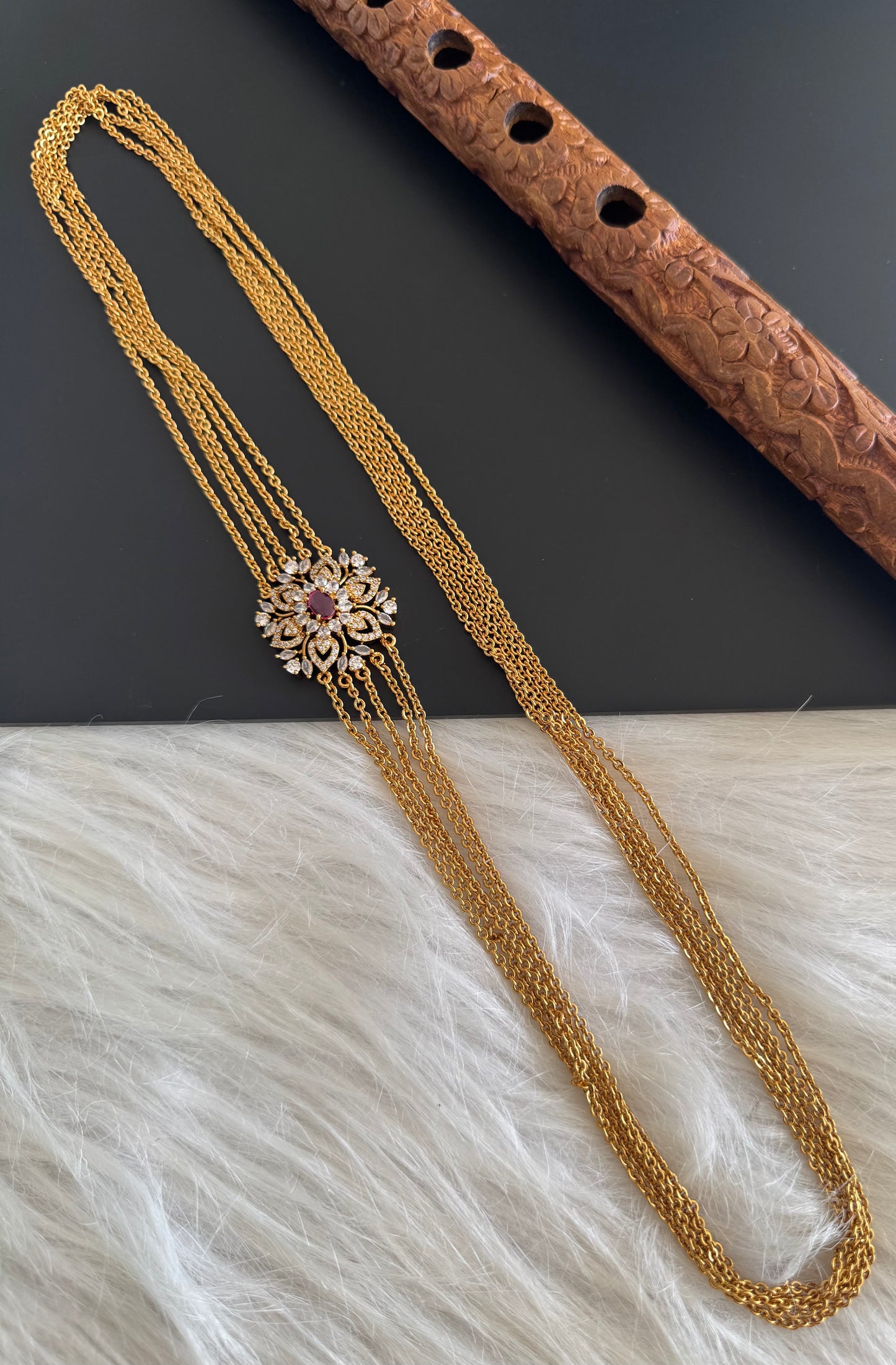 Matte finish cz kemp flower mugappu chandra haar dj-51241