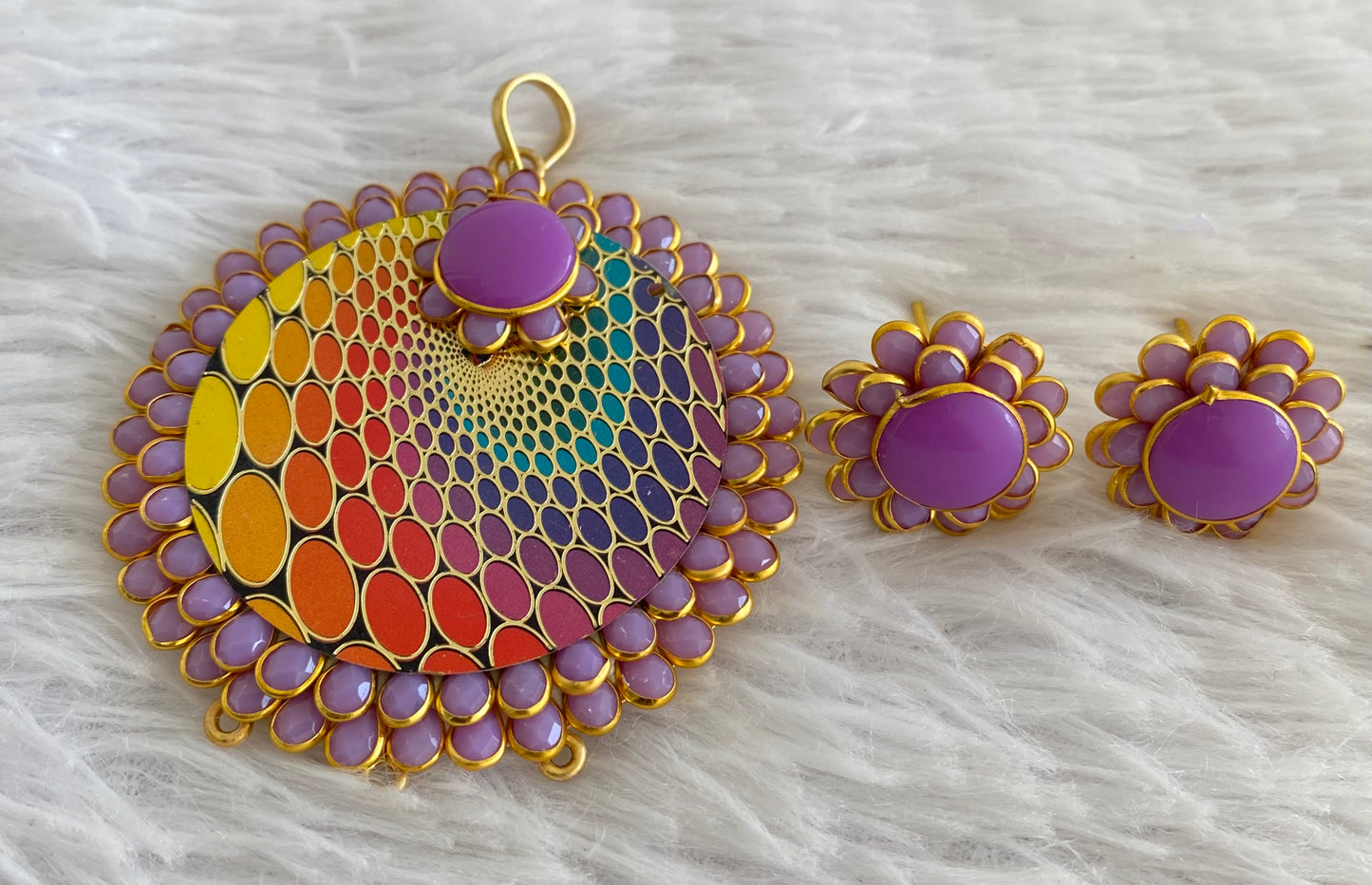 Gold tone pacchi lavender round  pendent set dj-52959