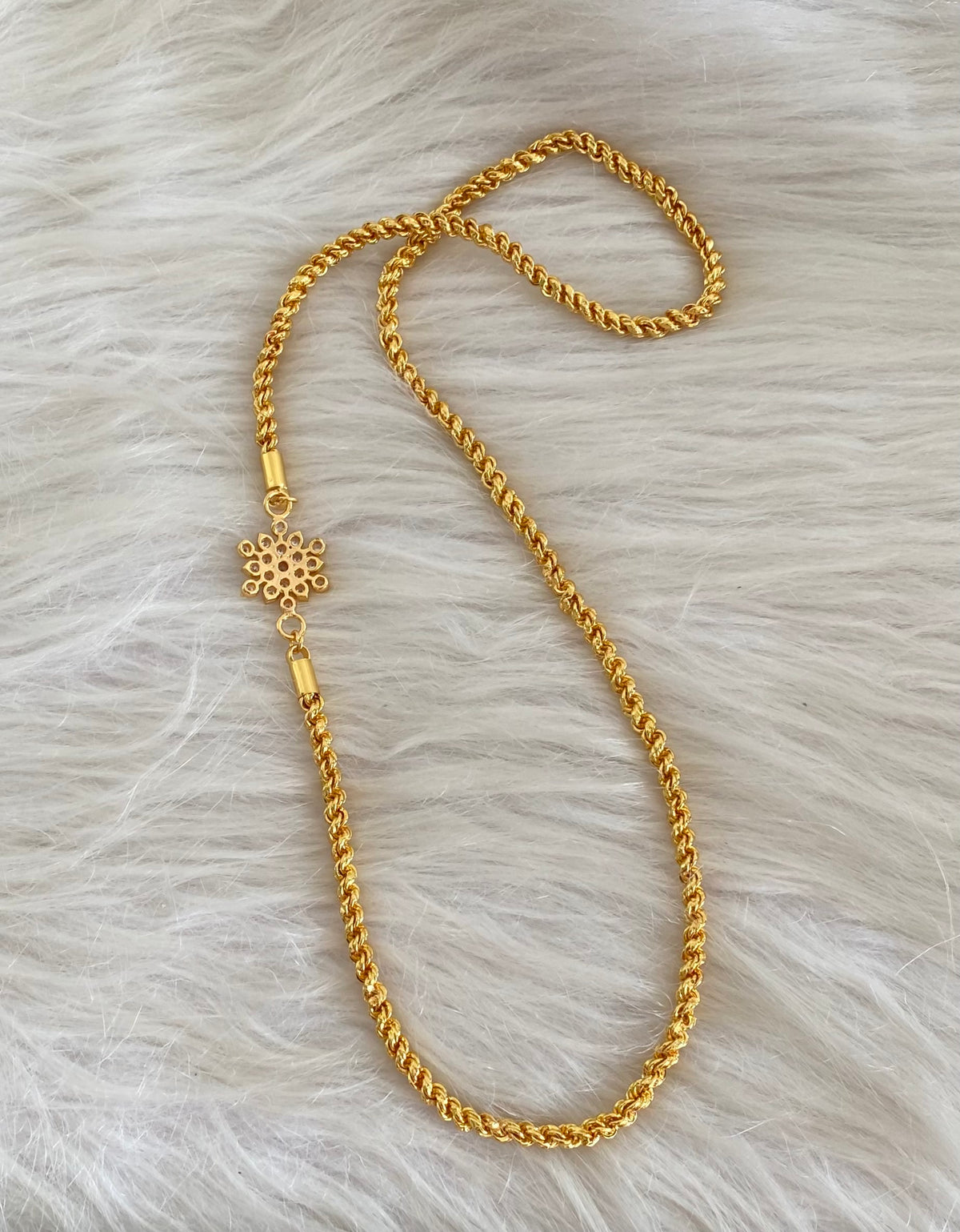 Gold tone white stone flower 24 inches mugappu chain dj-54914