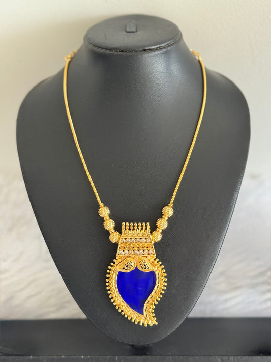 Gold tone blue-white kerala style mango kodi necklace dj-51698
