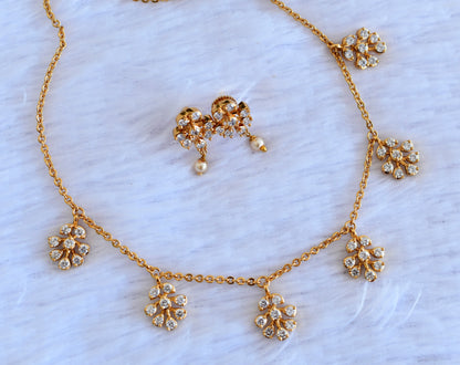 Antique gold tone cz white flower necklace set dj-52728