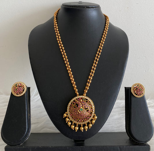 Antique gold tone kemp-green-white peacock chain with pendant set dj-54257