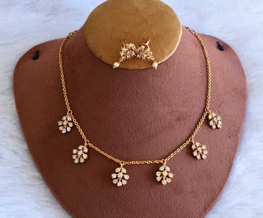 Antique gold tone cz white flower necklace set dj-52728