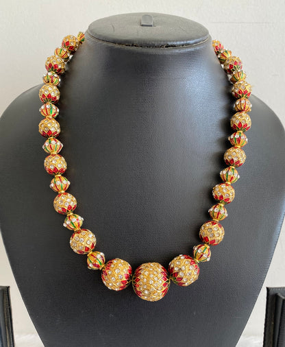 Gold tone red-green meenakari stone beaded necklace dj-52912