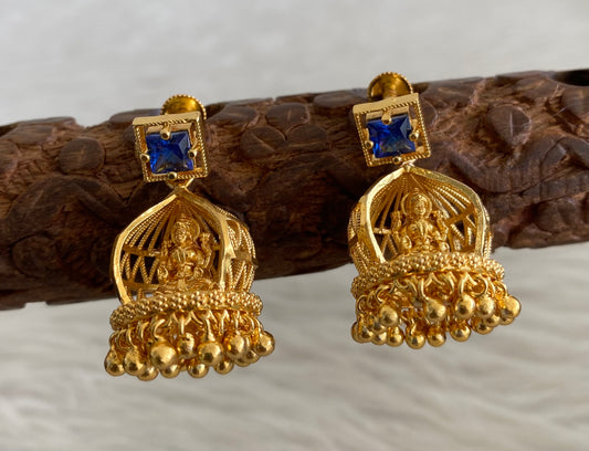 Gold tone blue stone lakshmi jhumkka dj-53516