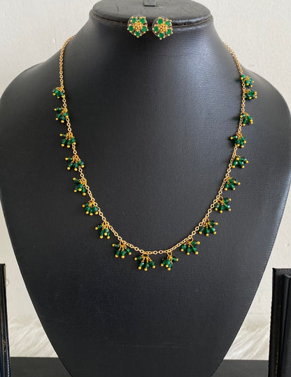Gold tone green beaded necklace set dj-54796