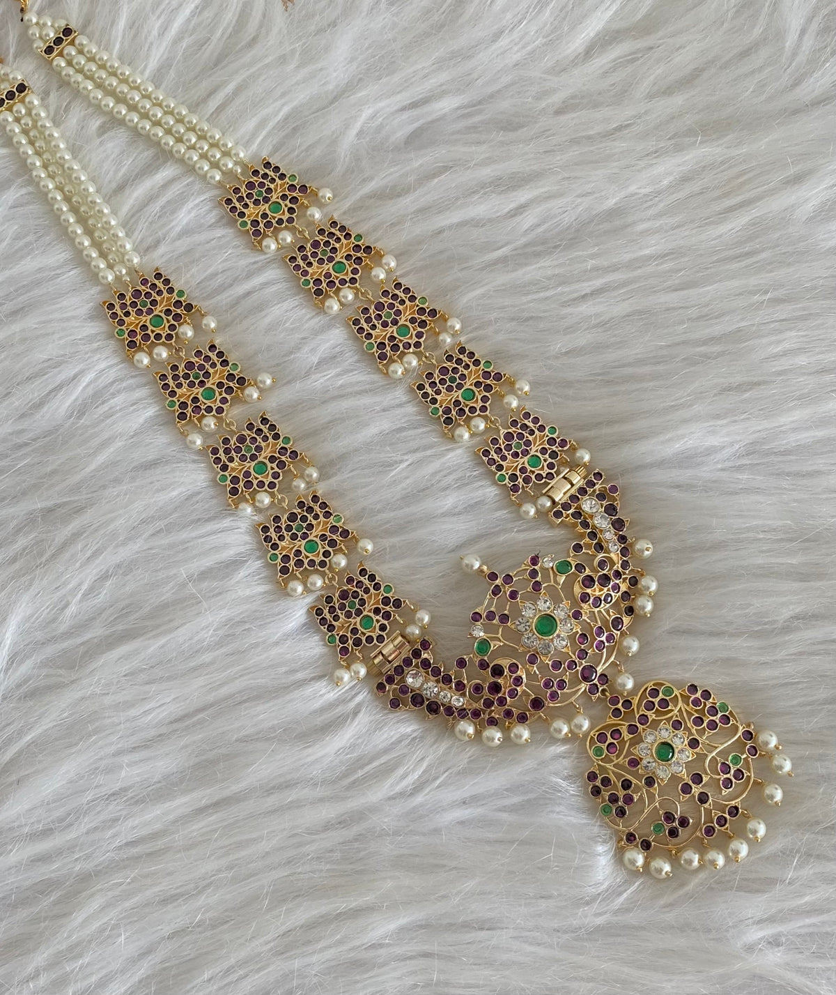 Gold tone precious kemp-green-white pearl lotus haar dj-54680