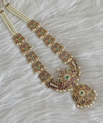 Gold tone precious kemp-green-white pearl lotus haar dj-54680