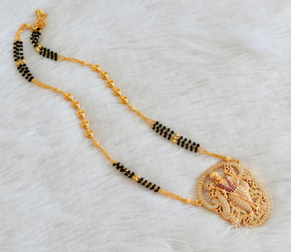 Gold tone tamil om murugan white-pink pendant with karimani beaded chain dj-53343