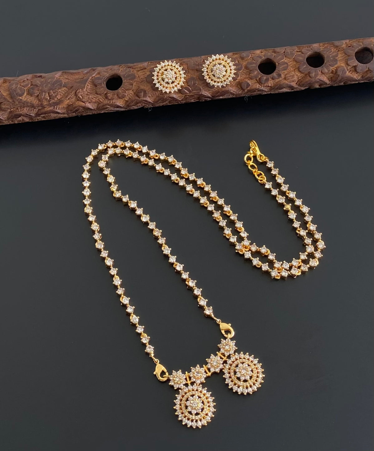 Gold tone white stone mangalyam/haar set dj-54807