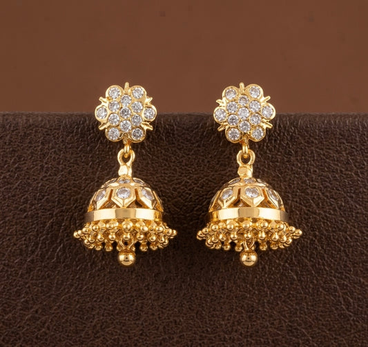 Gold look alike AD white stone jhumkka dj-53581