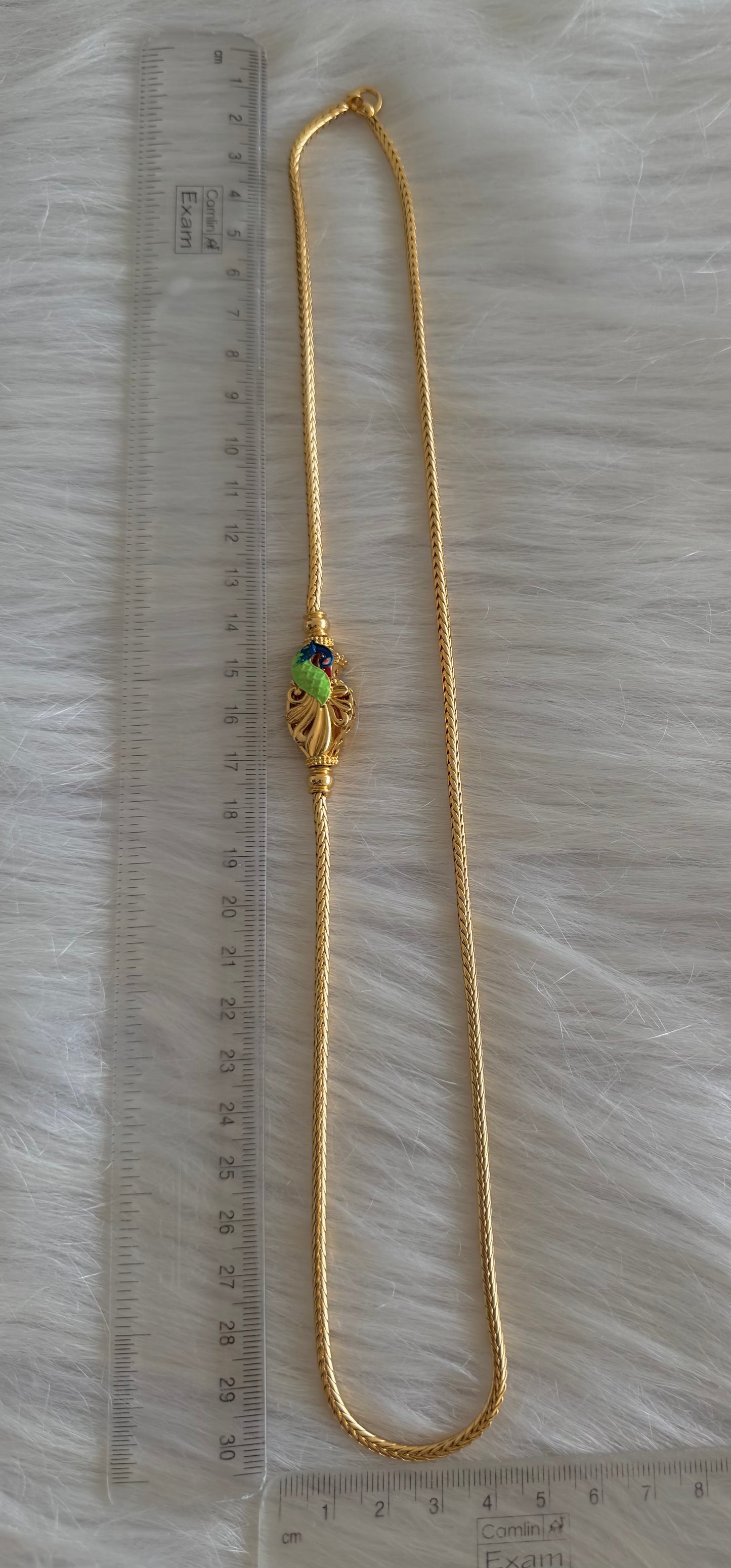 Gold tone 22 inches blue-green meenakari reversible peacock mugappu chain dj-51265