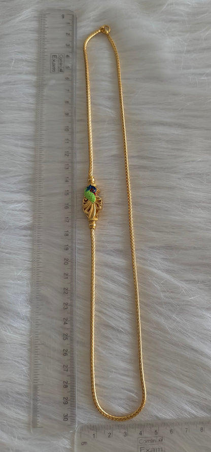 Gold tone 22 inches blue-green meenakari reversible peacock mugappu chain dj-51265