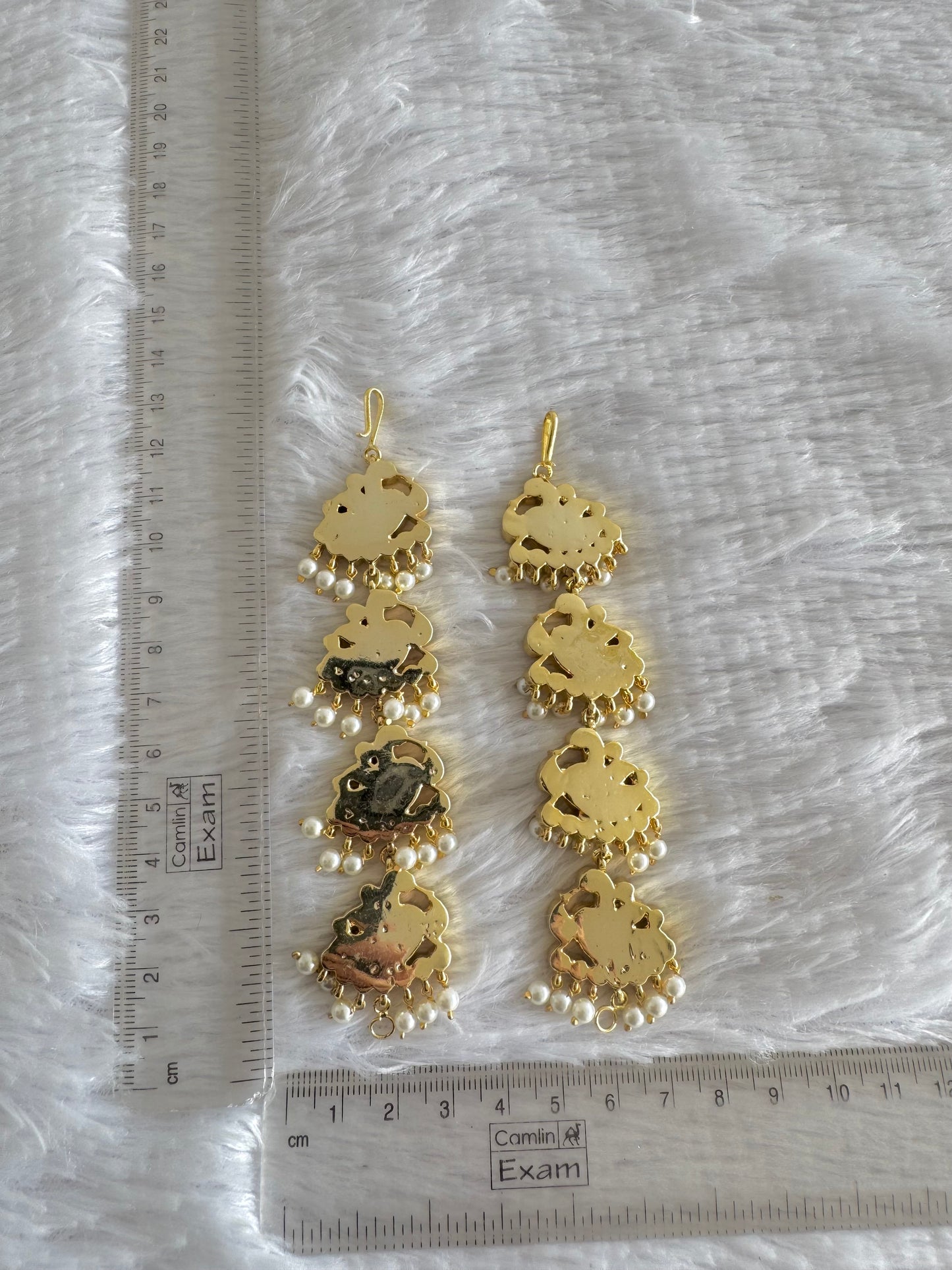 Gold tone precious kemp-green-white stone pearl peacock ear side chain dj-52010