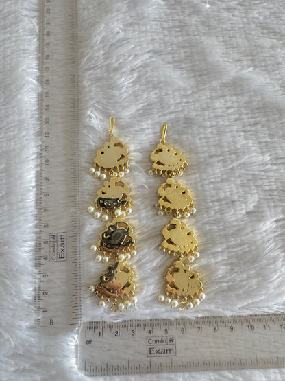 Gold tone precious kemp-green-white stone pearl peacock ear side chain dj-52010