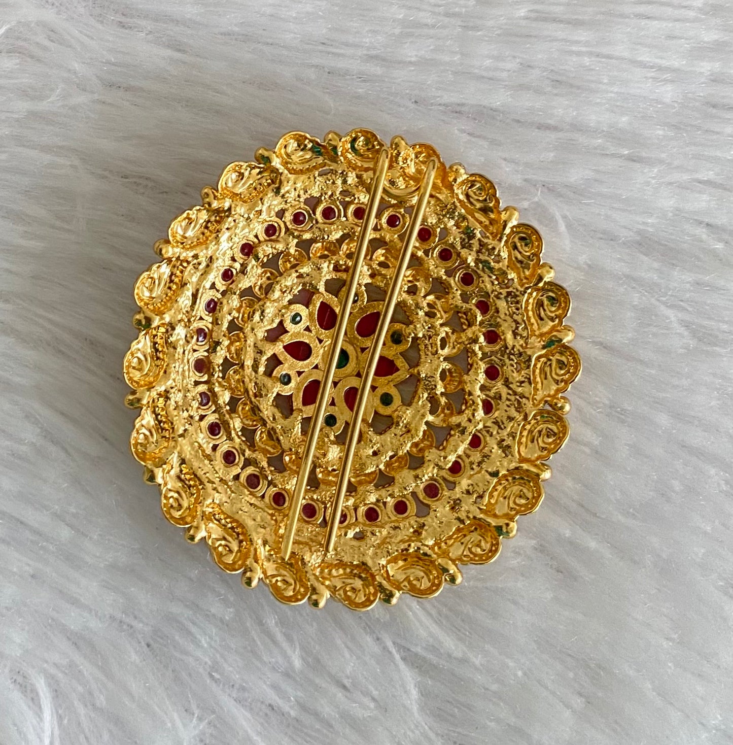 Antique gold tone kemp-green round hair jewel (rakodi) dj-53627