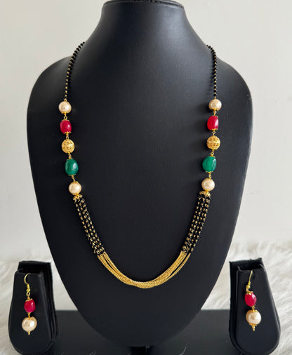 Matte gold Pink green pearl Mangalsutra Set Dj-51330