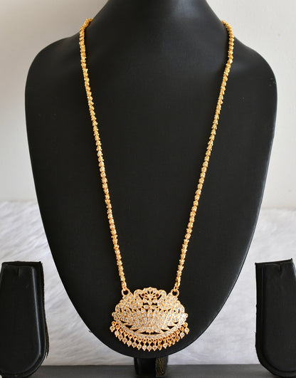 Gold tone AD white-pink swan pendant with chain dj-53323