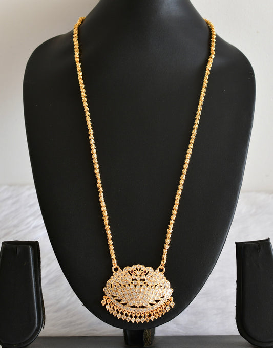 Gold tone AD white-pink swan pendant with chain dj-53323