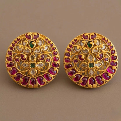 Matte finish Kemp-green round big stud/Earrings DJ27114