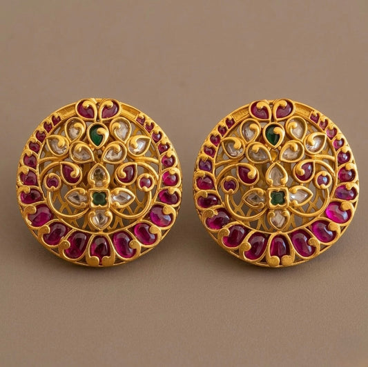 Matte finish Kemp-green round big stud/Earrings DJ27114