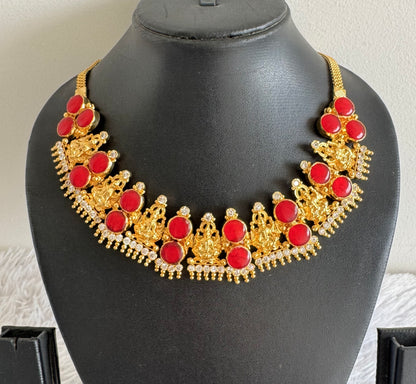 Gold tone red-white kerala style round Lakshmi necklace dj-51713