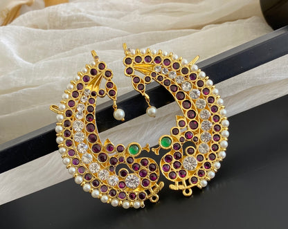 Gold tone precious kemp-green pearl khanpool peacock earrings dj-51449
