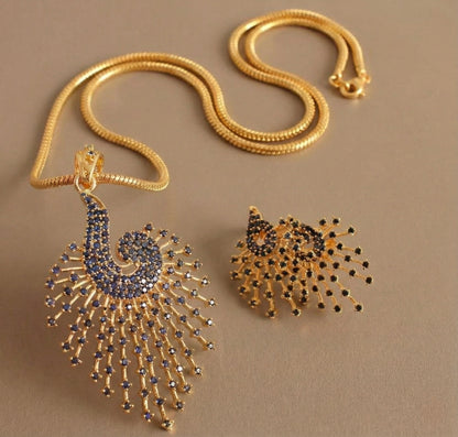Gold tone royal blue peacock necklace set-dj07535