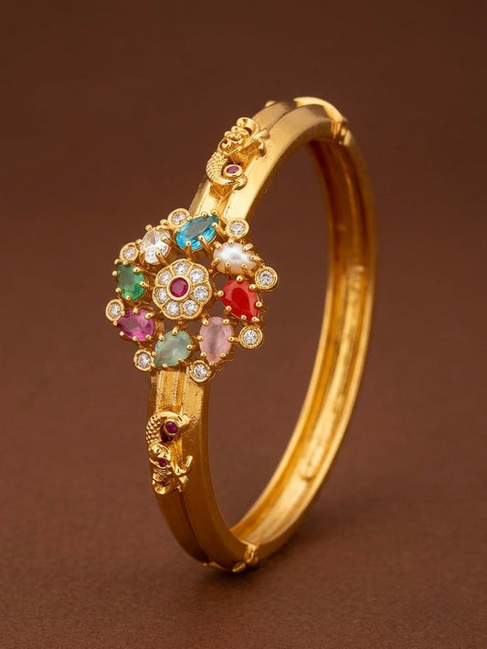 Antique gold tone peacock navarathna screw type kada/bracelet dj-53973
