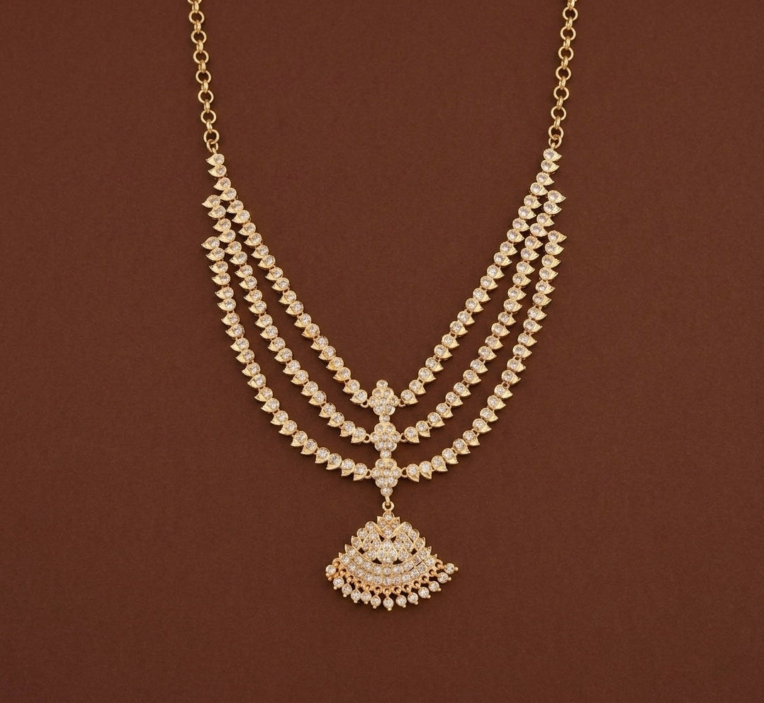 Gold tone AD white south indian style mango layer necklace  dj-53337