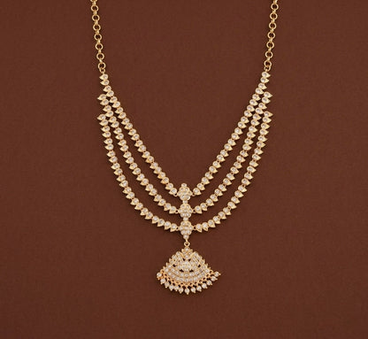 Gold tone AD white south indian style mango layer necklace  dj-53337