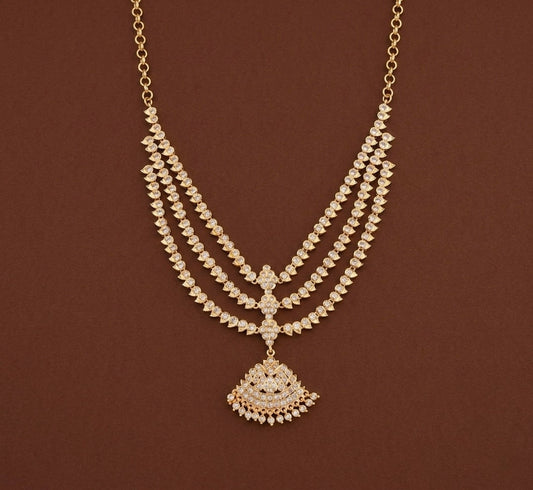 Gold tone AD white south indian style mango layer necklace  dj-53337