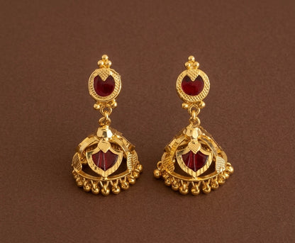 Gold tone kerala style red 3 petals of palakka jhumkka dj-53126