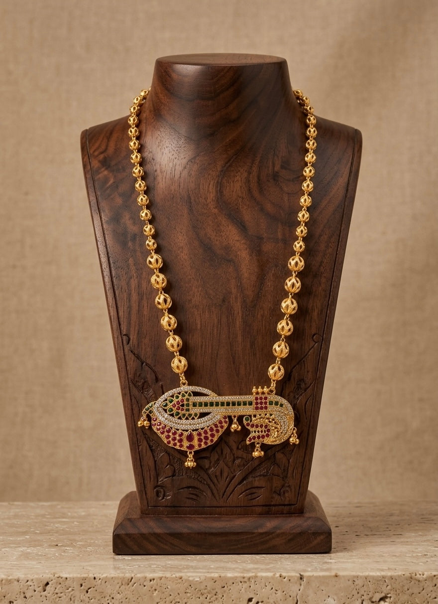 Matte finish kemp-green beaded veena chain dj-53850