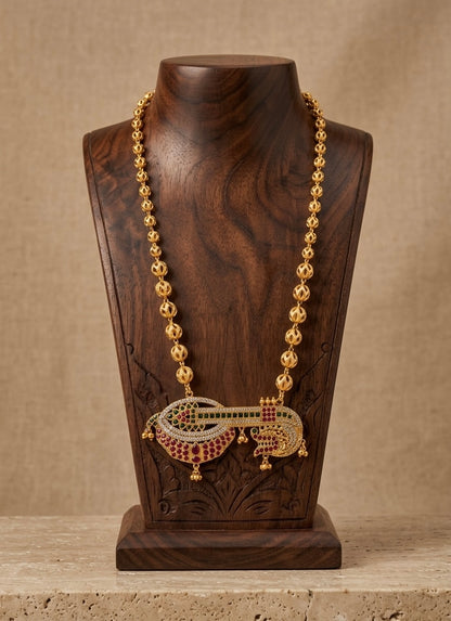 Matte finish kemp-green beaded veena chain dj-53850