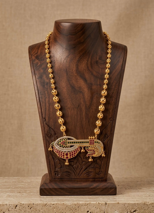 Matte finish kemp-green beaded veena chain dj-53850