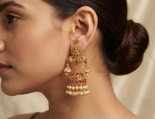 Matte finish kemp-green pearl peacock Lakshmi jhumkka dj-51874