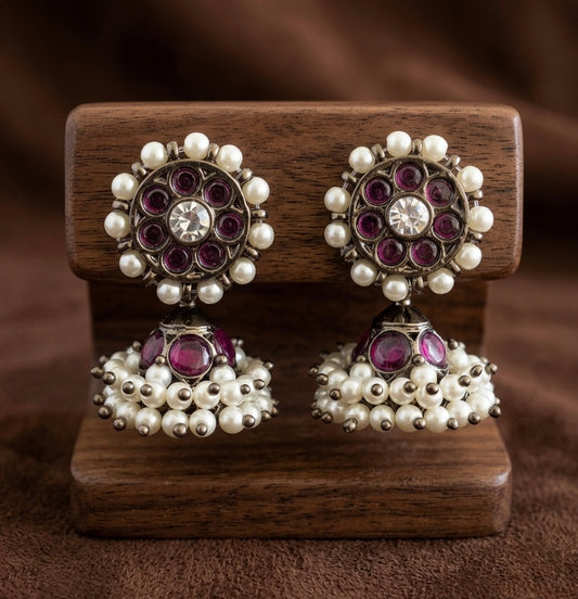 Black finish precious kemp AD white pearl jhumkka dj-53241