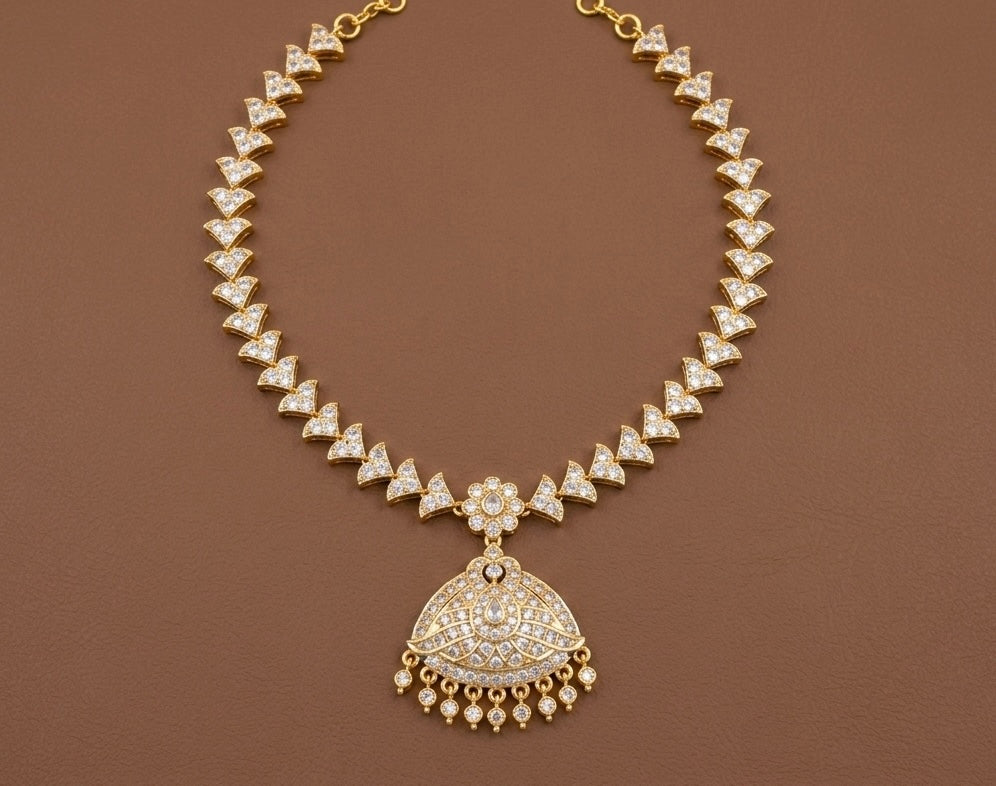 Gold tone AD white stone south indian necklace dj-53334
