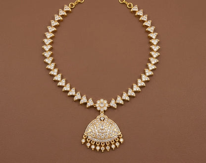 Gold tone AD white stone south indian necklace dj-53334
