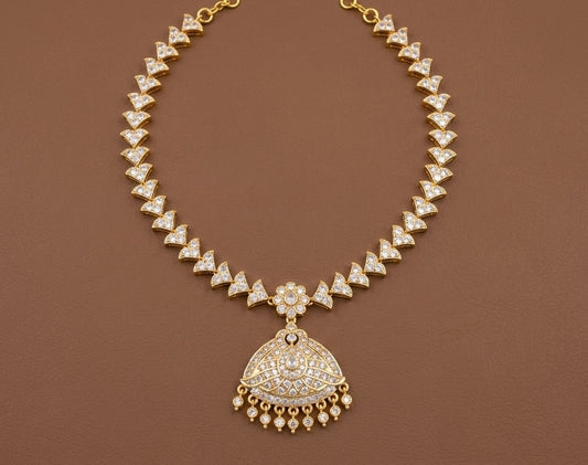 Gold tone AD white stone south indian necklace dj-53334