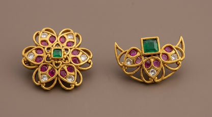 Antique gold tone small kemp-green-white flower sun moon hair jewel dj-53655