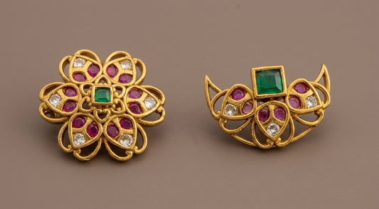 Antique gold tone small kemp-green-white flower sun moon hair jewel dj-53655