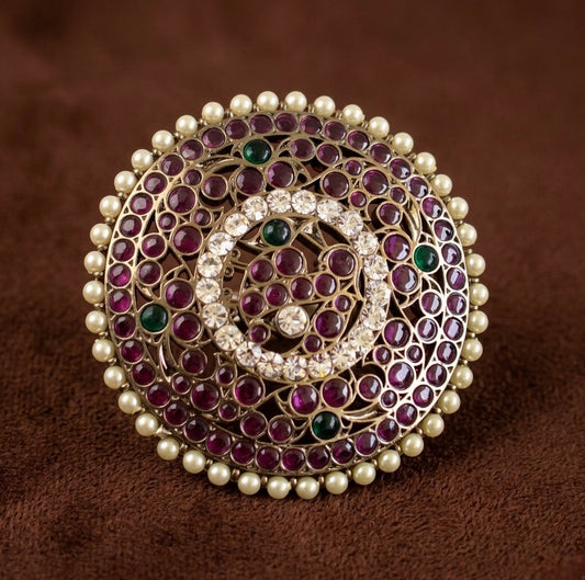 Black finish precious kemp-green-white pearl peacock round hair jwell(rakodi) dj-50862