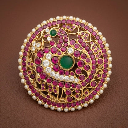 Gold tone precious kemp-white-green round peacock hair jewel(rakodi)dj-53364