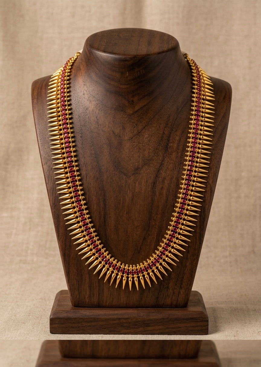 Gold tone pink stone mulla mottu kerala style haar dj-53147