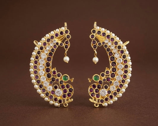 Gold tone precious kemp-green pearl khanpool peacock earrings dj-51449