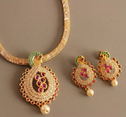Gold tone kemp-green peacock necklace set-dj07411